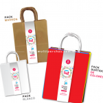 Packs-de-5-bolsas-de-papel-con-manija-en-color-marrón,-blanco-y-surtido-de-colores